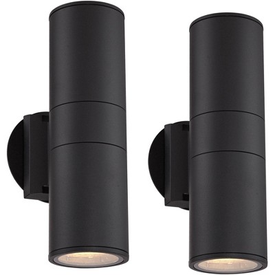 Possini Euro Design Modern Outdoor Wall Light Fixtures Set of 2 Black Aluminum 11 3/4" Glass Lens for Exterior House Porch Patio