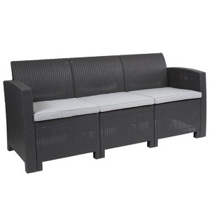 Emma and Oliver Faux Rattan Sofa with All-Weather Cushions - 1 of 4