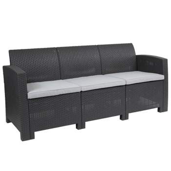 Merrick Lane Outdoor Furniture Resin Sofa Faux Rattan Wicker Pattern Patio 3-Seat Sofa With All-Weather Cushions