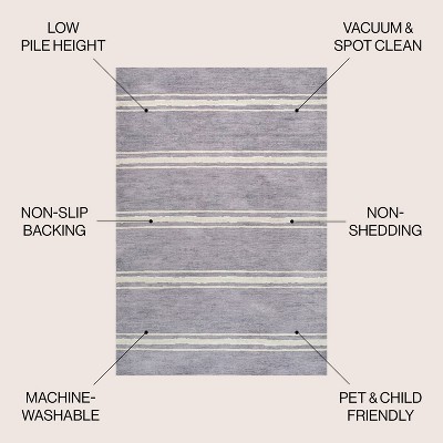 Lavender Ivory Stripe Machine-Washable Rectangular Area Rug