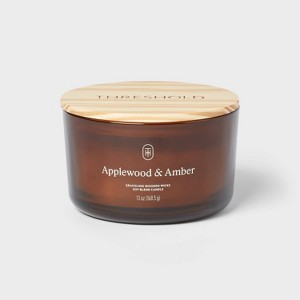 3-Wick Amber Glass Wooden Wick Applewood and Amber Jar Candle 13oz - Threshold™ - 1 of 3