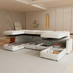 GDFStudio Alexia Modular Storage Chenille 123"  U-Shape Sofa Bed with Ottoman - 1 of 4