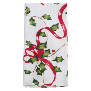 Saro Lifestyle Holly and Ribbon Christmas Table Napkins (Set of 12), 20", Multicolored - 1 of 4
