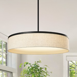 LamQee Drum Chandelier Light Fixture with Integrated LED, Fabric Pendant Light, Modern Farmhouse Lighting Ceiling Hanging Lighting - 1 of 4