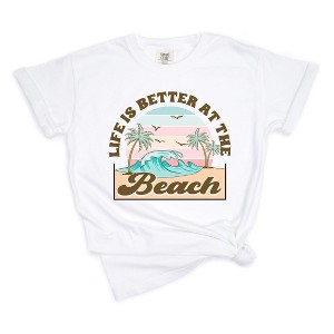 Simply Sage Market Women's Better At The Beach Wave Short Sleeve Garment Dyed Tee - 1 of 2