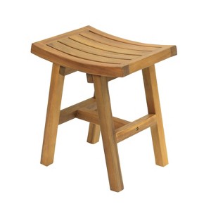 JONATHAN Y Tamlyn 15.75" Traditional Classic Slatted Solid Acacia Wood Indoor/Outdoor Shower Stool - 1 of 4