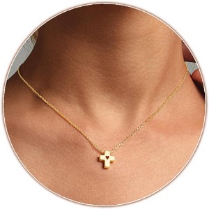 Dainty Gold Cross Necklace for Women, 14K Plated Faith Pendant Choker Hypoallergenic - 1 of 4