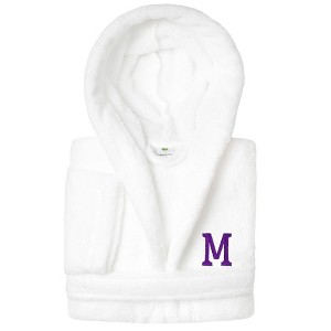 Personalized Linum Kids 100% Polyester SUPER PLUSH Double Brushed Hooded Bathrobe in Purple Bookman Font - 1 of 3