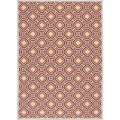 Veranda Creme & Red Synthetic Easy-Care Outdoor Area Rug