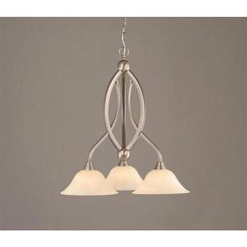 Toltec Lighting Bow 3 - Light Chandelier in  Brushed Nickel with 10" Amber Marble  Shade