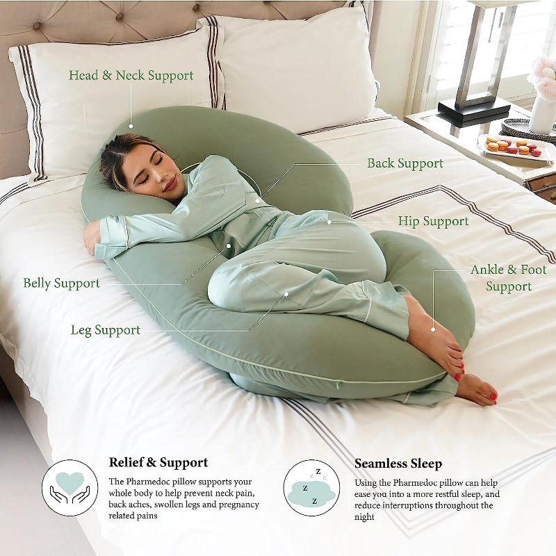 PharMeDoc Pregnancy Pillows C-Shape Full Body Maternity Pillow, Jersey Cover, 3 of 9