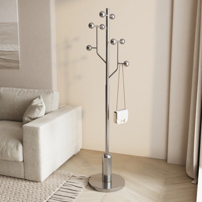 Bekrvio Freestanding Coat Rack with 8 Hooks, Tree Branch Design – Heavy Duty Metal Clothes Hanger Stand w/ Disc Base, Holds 250lb for Entryway,Bedroom