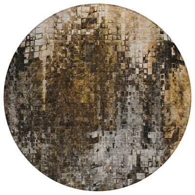 Brown And Copper Abstract Washable Indoor Outdoor Area Rug