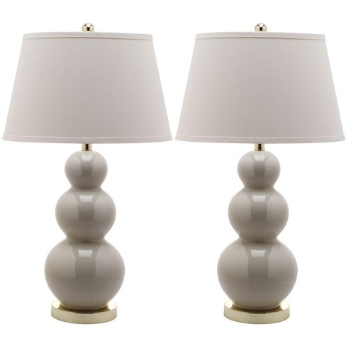 Pamela 28 Inch H Triple Gourd Ceramic Lamp set Of 2 Light Grey