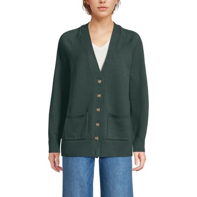 Lands' End Women's Drifter Varsity Vneck Relaxed Cardigan Sweater