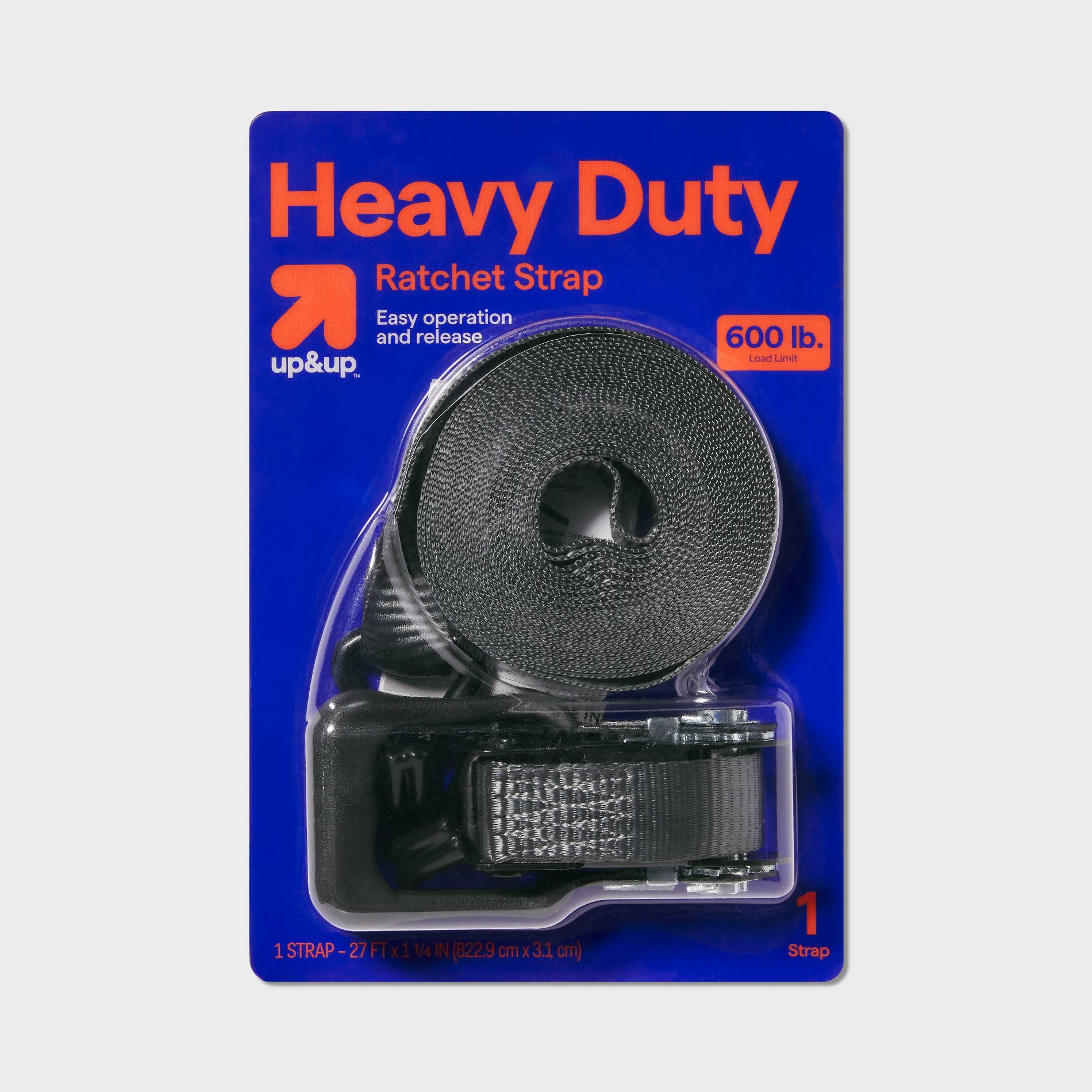 600lb Ratchet Strap Single - up&up™: Metal & Polyester Towing Kit, Black, 1.25"x1.25", 1 Piece