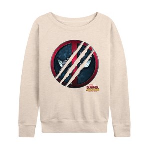 Women's - Marvel - Deadpool & Wolverine Scratch Logo Lightweight French Terry Wide Neck Long Sleeve Shirt - 1 of 4