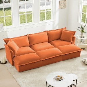 Oversized 120" Chenille Slipcovered 3 Seater Modular Sleeper Sectional Sofa Bed with French Edges and Removable Covers, 6-Piece Free combination - 1 of 4