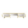 Gulches Luxury Minimalist White TV Stand - 85" TV Compatibility, 2 Cabinets + 1 Drawer + Open Shelf, Golden Accents, Media Console for Living Room - 3 of 4