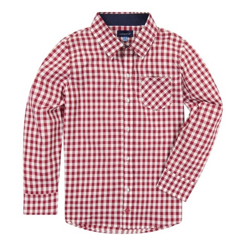 Boys red cheap gingham shirt