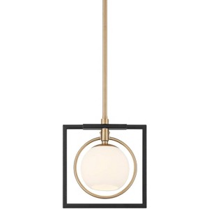 Possini Euro Design Carlyn 10 1/2" Mid Century Modern Pendant Ceiling Light Fixture Dining Room Over Table Kitchen Hanging Black Gold White Glass Mini - 1 of 4