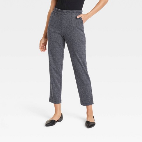 Women's High-Rise Regular Fit Tapered Ankle Knit Pants - A New Day™ Gray  Herringbone M