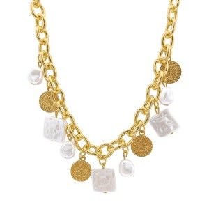 Adornia 14k Gold Plated Oval Link Chain with Hammered Coin and Multishape Pearl Charms Necklace - 1 of 3