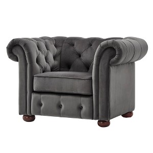 Inspire Q Beekman Place Button Tufted Chesterfield Velvet Arm Chair Charcoal Black, Grey Black
