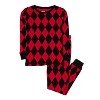 Leveret Matching Family Christmas Pajamas Black and Red Argyle - 2 of 4