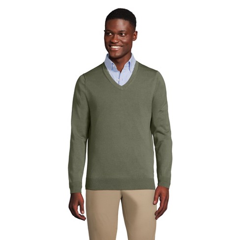 Lands' End Men's Classic Fit Fine Gauge Supima Cotton V-neck Sweater -  Medium - Deep Lichen Green : Target