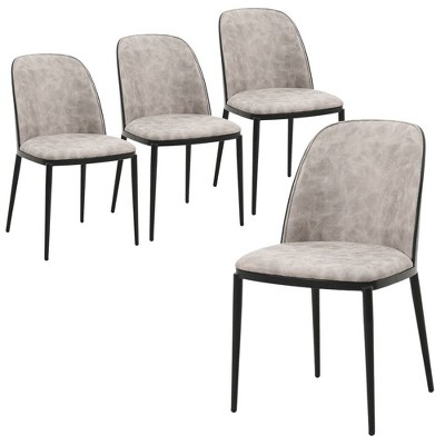 LeisureMod Tule Dining Side Chair with Velvet Seat and Black Powder-Coated Steel Frame Set of 4