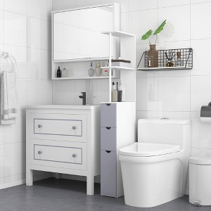 GDFStudio Bastien Modern 53.75'' Tall Bathroom Storage Cabinet with 2 Drawers, 1 Cabinet and 2 Open Shelves, White - 1 of 4