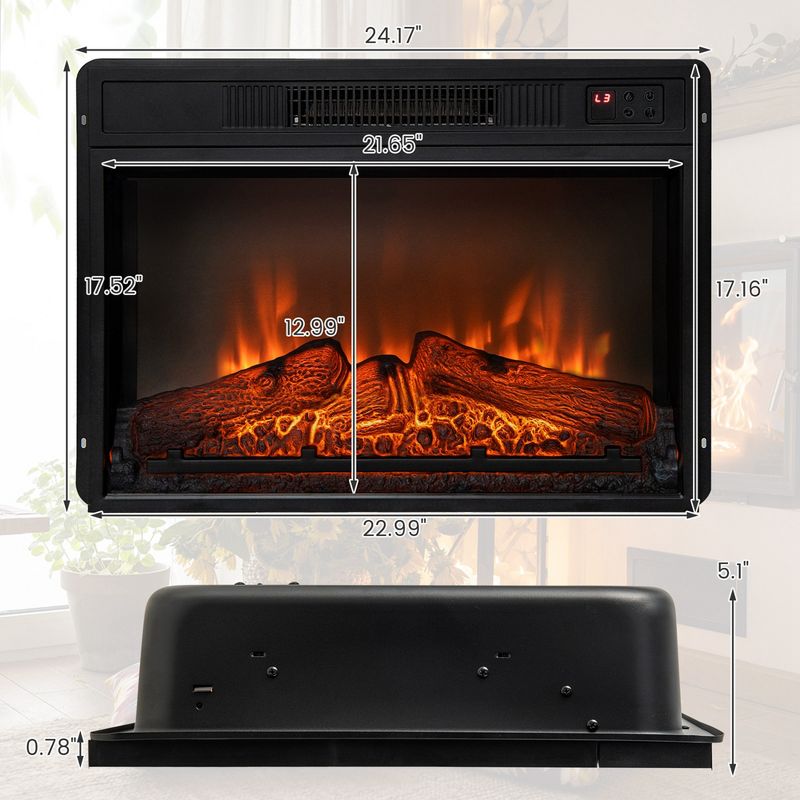 Costway 23" Electric Fireplace Insert Heater w/ Log Flame Effects Remote Control 1400W, 3 of 11