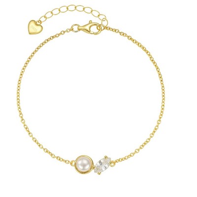 Molenia Gold Pearl Bracelet for Women, 925 Sterling Silver CZ Bracelet, Wedding Bracelets for Brides, Bridesmaid Jewelry Gift for Girl, Bridal, Mom