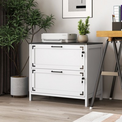 HDZNVF 2 Drawer Farmhouse File Office Cabinet, Filing Cabinet with Lock for Home Office, White