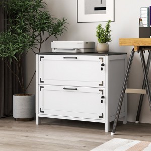 HDZNVF 2 Drawer Farmhouse File Office Cabinet, Filing Cabinet with Lock for Home Office, White - 1 of 4