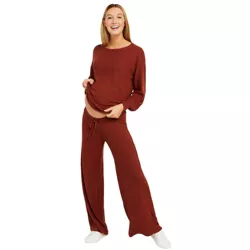 Motherhood Maternity-Sustainable Hacci Knit Wide Leg Maternity Pants-Brown-M