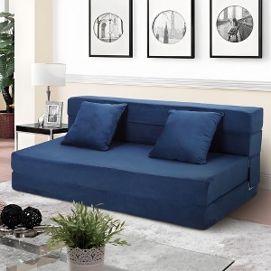Folding Sofa Bed with Pillows, Convertible Sleeper Chair, Modern Futon Floor Couch, Foldable Memory Foam Chair, Lazy Guest Bed - 1 of 4