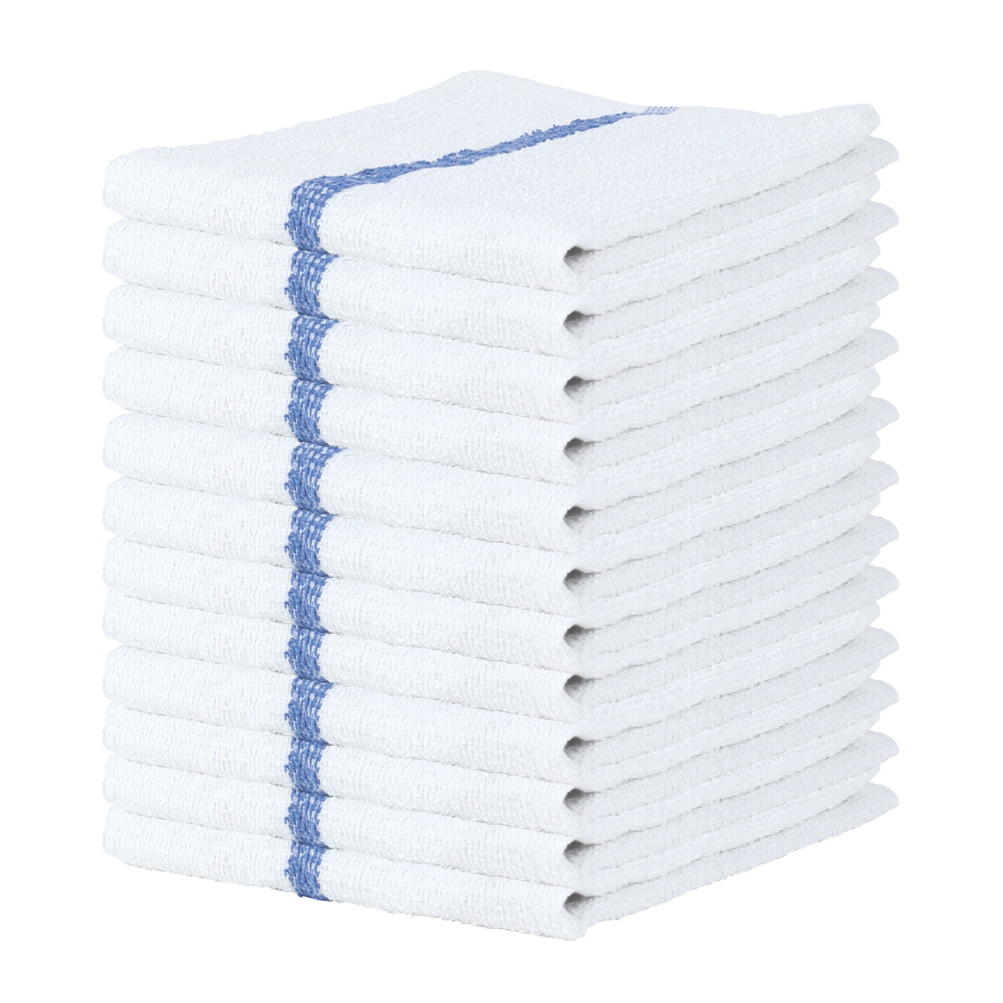 Qwick Wick Cotton Bar Mop Kitchen Towel (12 Pack), 16x19, 30oz, White with Blue Stripe