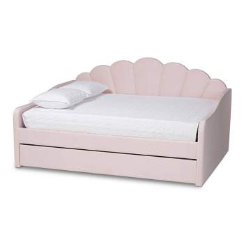 Queen Timila Velvet Fabric Upholstered Daybed with Trundle Light Pink - Baxton Studio
