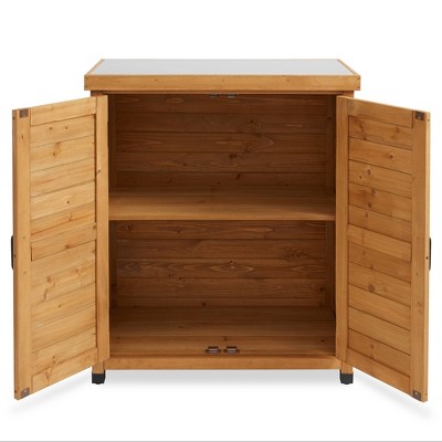 Natural Wooden Outdoor Storage Cabinet with Metal Tabletop