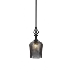 Toltec Lighting Elegante 1 - Light Pendant in  Matte Black with 9" Smoke Textured  Shade - 1 of 2