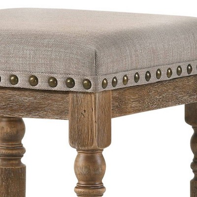 Weathered Oak Backless Counter Height Stool with Beige Upholstered Seat
