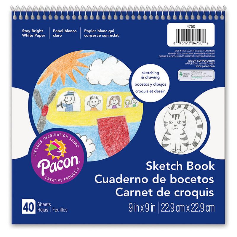 Prang Sketch Book, White, 9" x 9", 40 Sheets, Pack of 6, 2 of 3