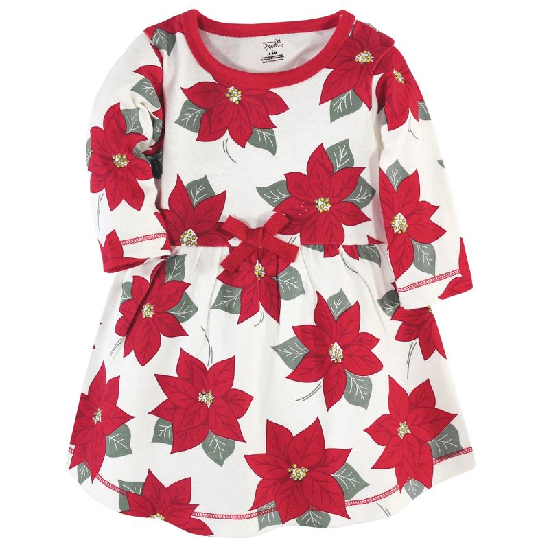 Touched by Nature Baby and Toddler Girl Organic Cotton Long-Sleeve Dresses 2pk, Poinsettia, 4 of 5