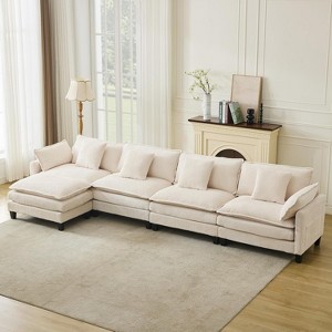 Modular Cloud Couch with Ottoman, Corduroy L/U-Shaped Sectional Sofa & Pillows for Living Room, Office, Apartment - 1 of 4