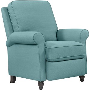 Elm Lane Sky Blue Recliner Chair Modern Armchair Comfortable Push Manual Reclining Footrest Upholstered for Bedroom Living Room - 1 of 4