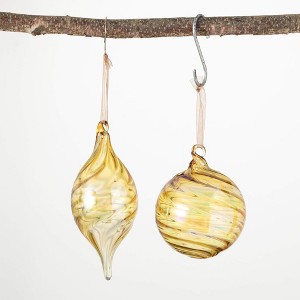 4.25"H and 6.25"H Sullivans Amber Ball And Drop Ornaments - Set of 2  Brown Christmas Ornaments - 1 of 2