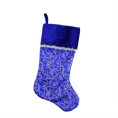 Northlight 20.5" Royal Blue and Silver Swirl Christmas Stocking with Velveteen Cuff