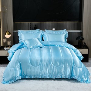 Silky Satin Comforter Set with Sheet Set, Ruffle Pinch Pleat Bedding, Luxury Soft Hotel Satin Quilt Set with Cushion Cover - 1 of 4